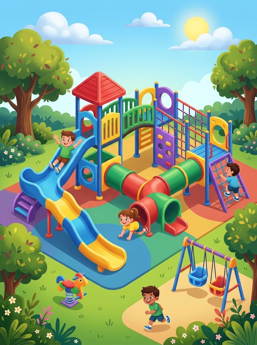 Playground de plástico colorido com escorregador