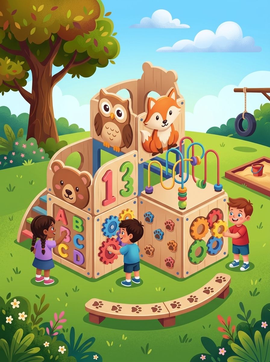 Playground de madeira MDF com atividades educativas