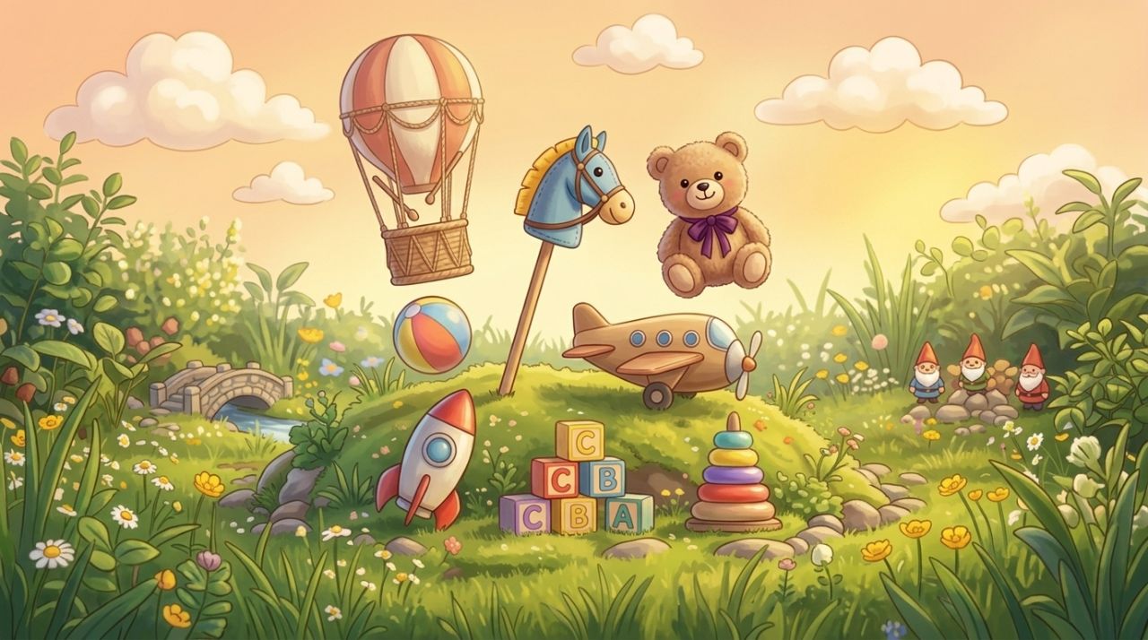 Brinquedos infantis lúdicos em um campo